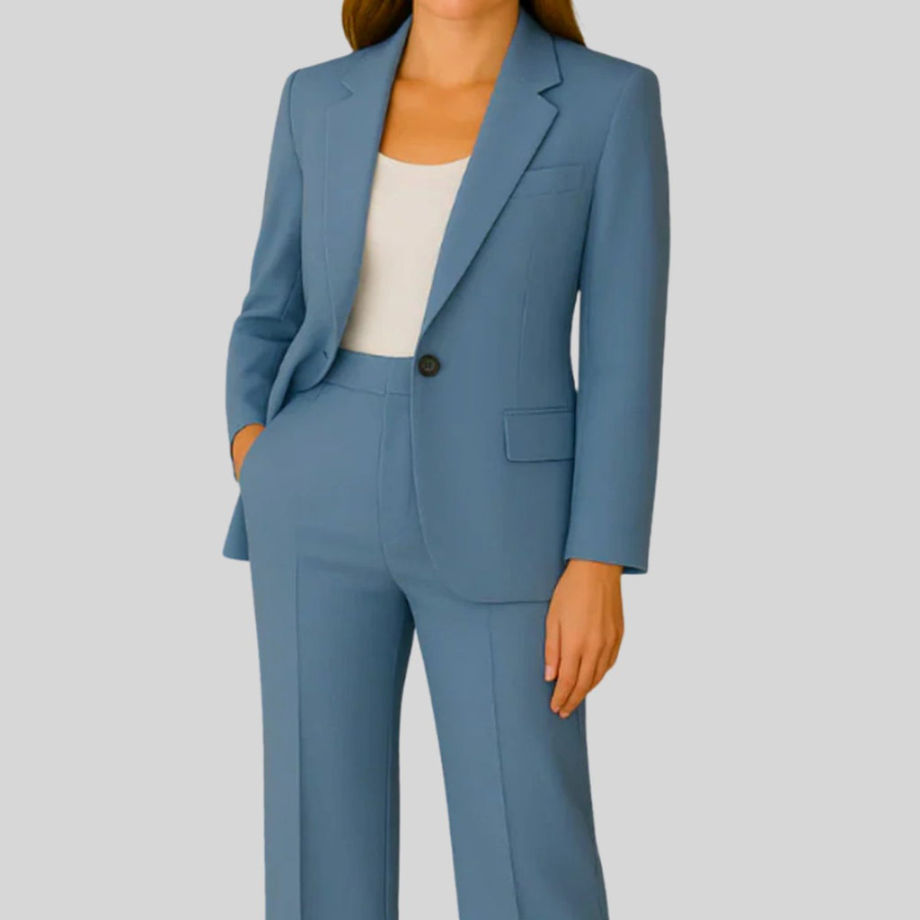 Women's Tailored Single-Button Blazer Pants Suit Set - Blue