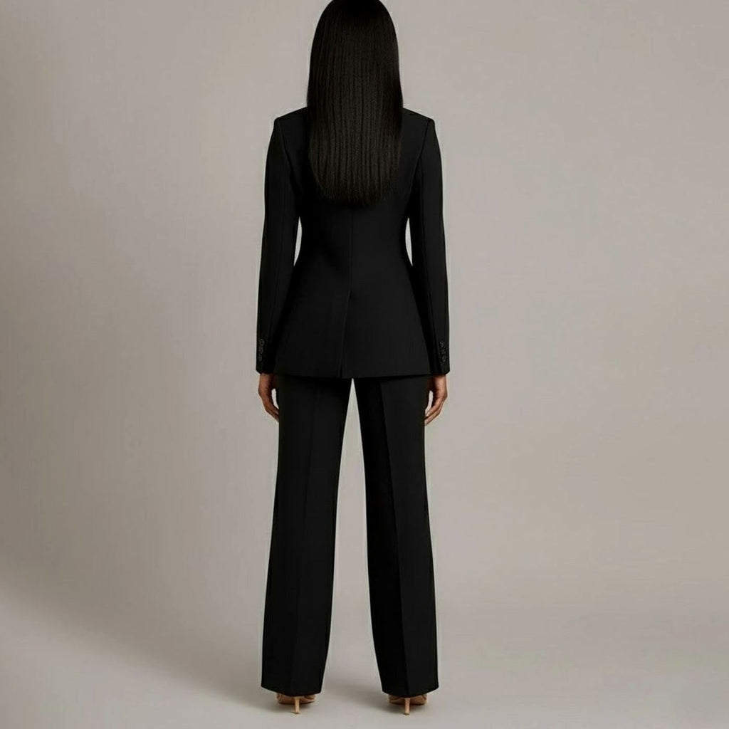 Women's Tailored Single-Button Blazer Pants Suit Set