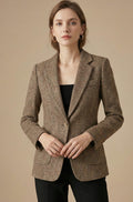 Women's Tailored Single-Button Notch Lapel Wool Blazer Jacket - Brown