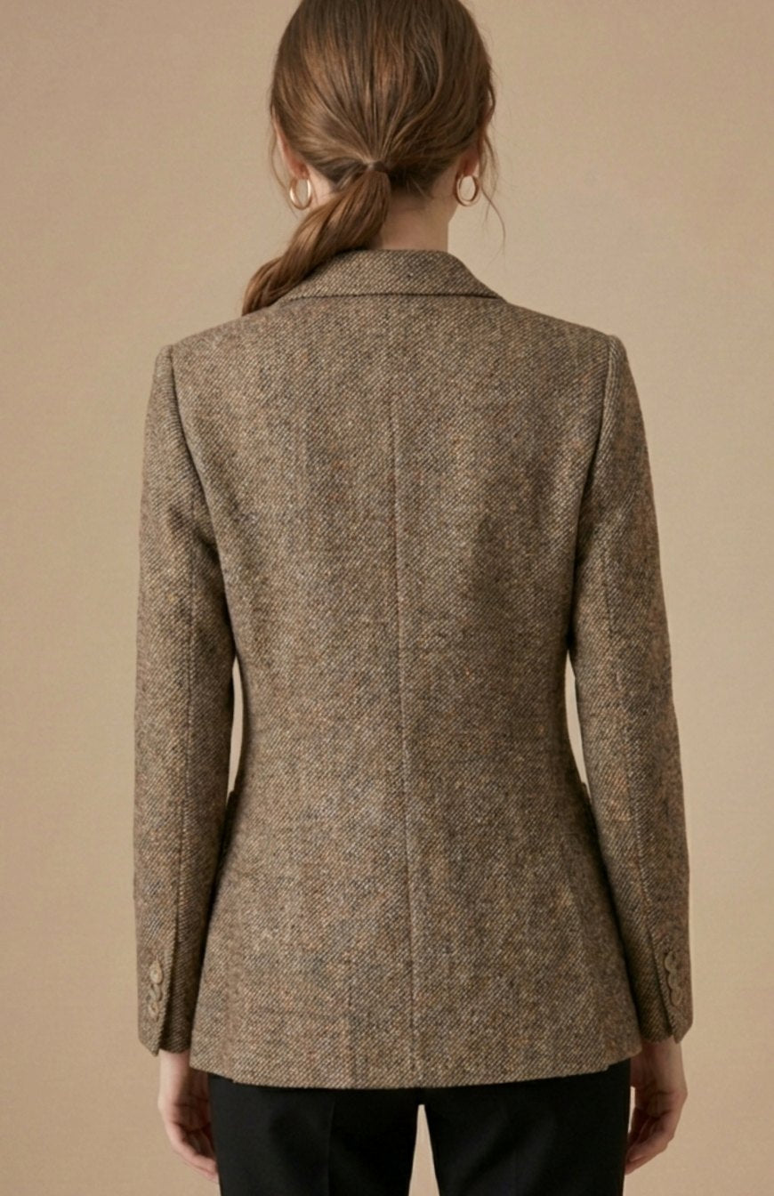 Women's Tailored Single-Button Notch Lapel Wool Blazer Jacket