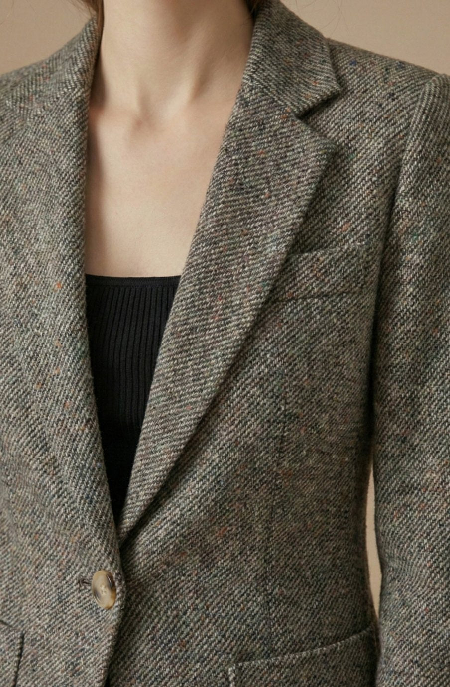 Women's Tailored Single-Button Notch Lapel Wool Blazer Jacket