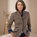 Women's Tailored Stand-Collar Button-Front Tweed Blazer - Coffee Brown