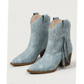 Women's Tasseled Western Ankle Boots Pointed-Toe Block Heel - Blue