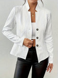 Women's Textured Cable-Knit Button-Front Blazer Jacket - White