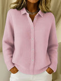 Women's Textured Knit Sweater Button-Down Collared Cardigan - Pink