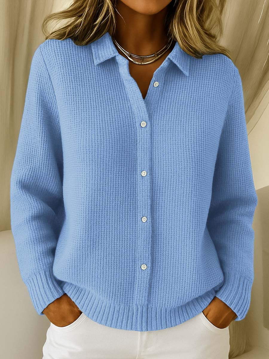 Women's Textured Knit Sweater Button-Down Collared Cardigan - Blue