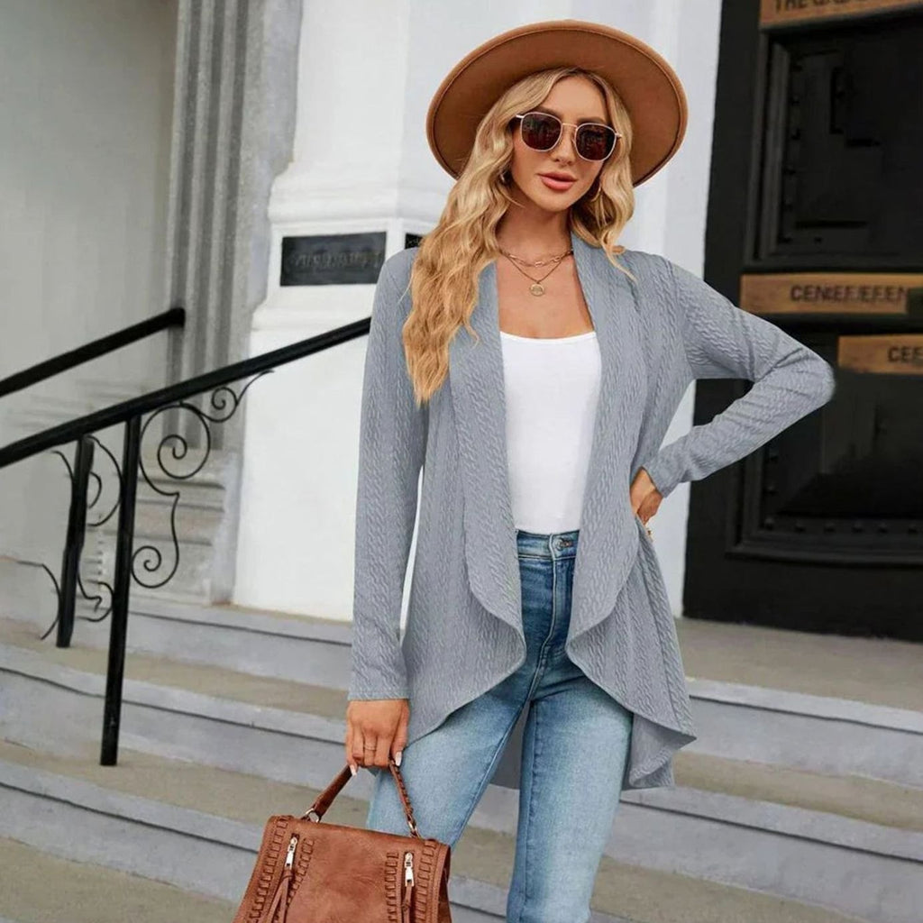 Women's Textured Open-Front Long-Sleeve Draped Cardigan