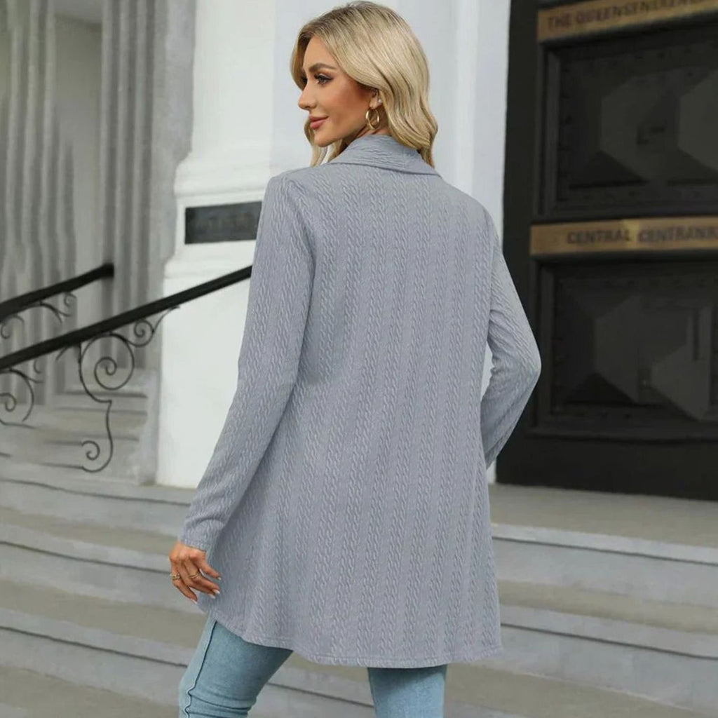 Women's Textured Open-Front Long-Sleeve Draped Cardigan