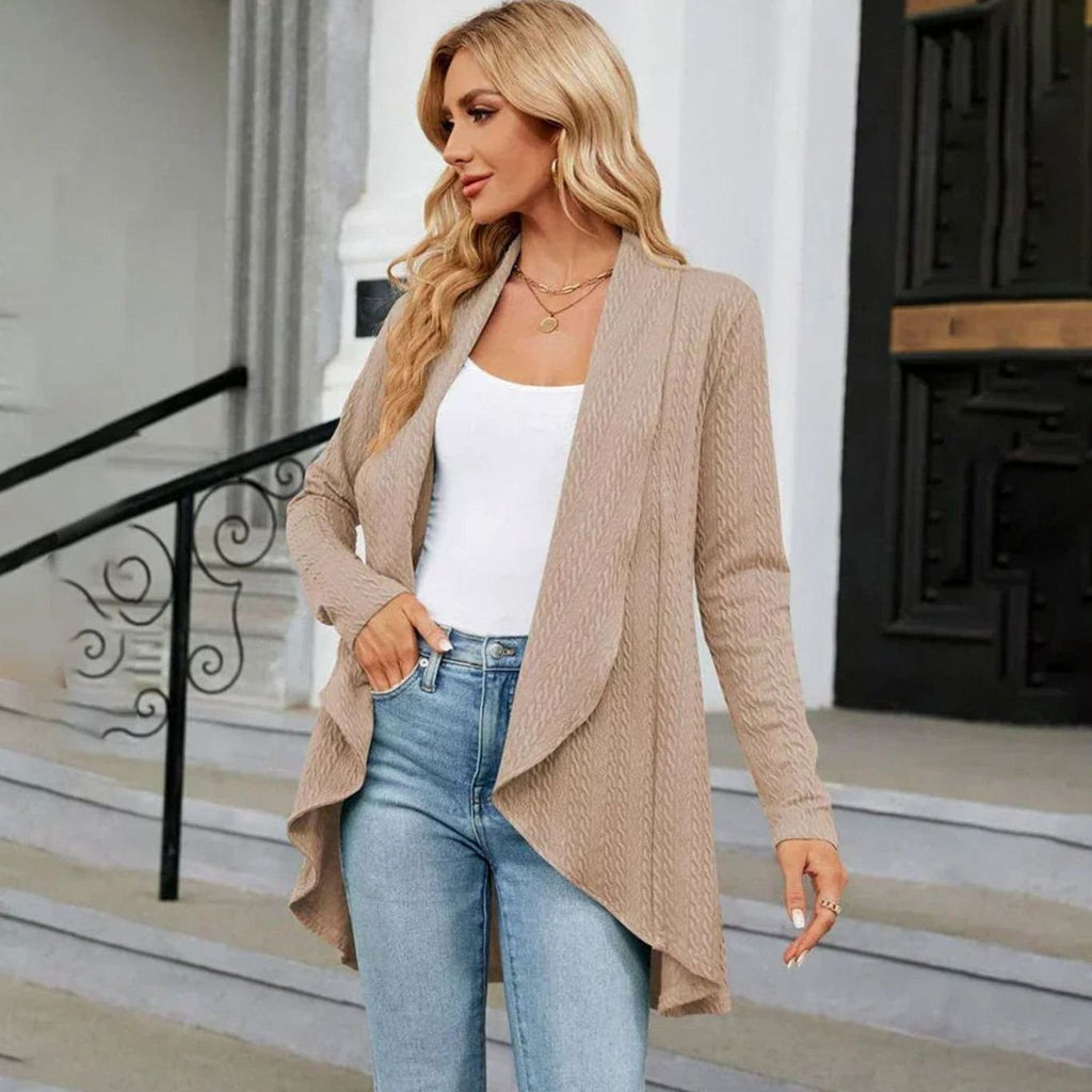 Women's Textured Open-Front Long-Sleeve Draped Cardigan