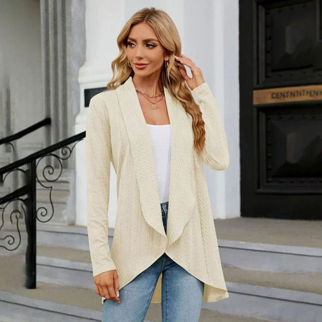 Women's Textured Open-Front Long-Sleeve Draped Cardigan