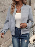 Women's Textured Zip-Up Quilted Jacket Cropped Bomber - Gray