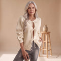 Women's Tie Front Cardigan Sweater Long Sleeve Knit - Apricot