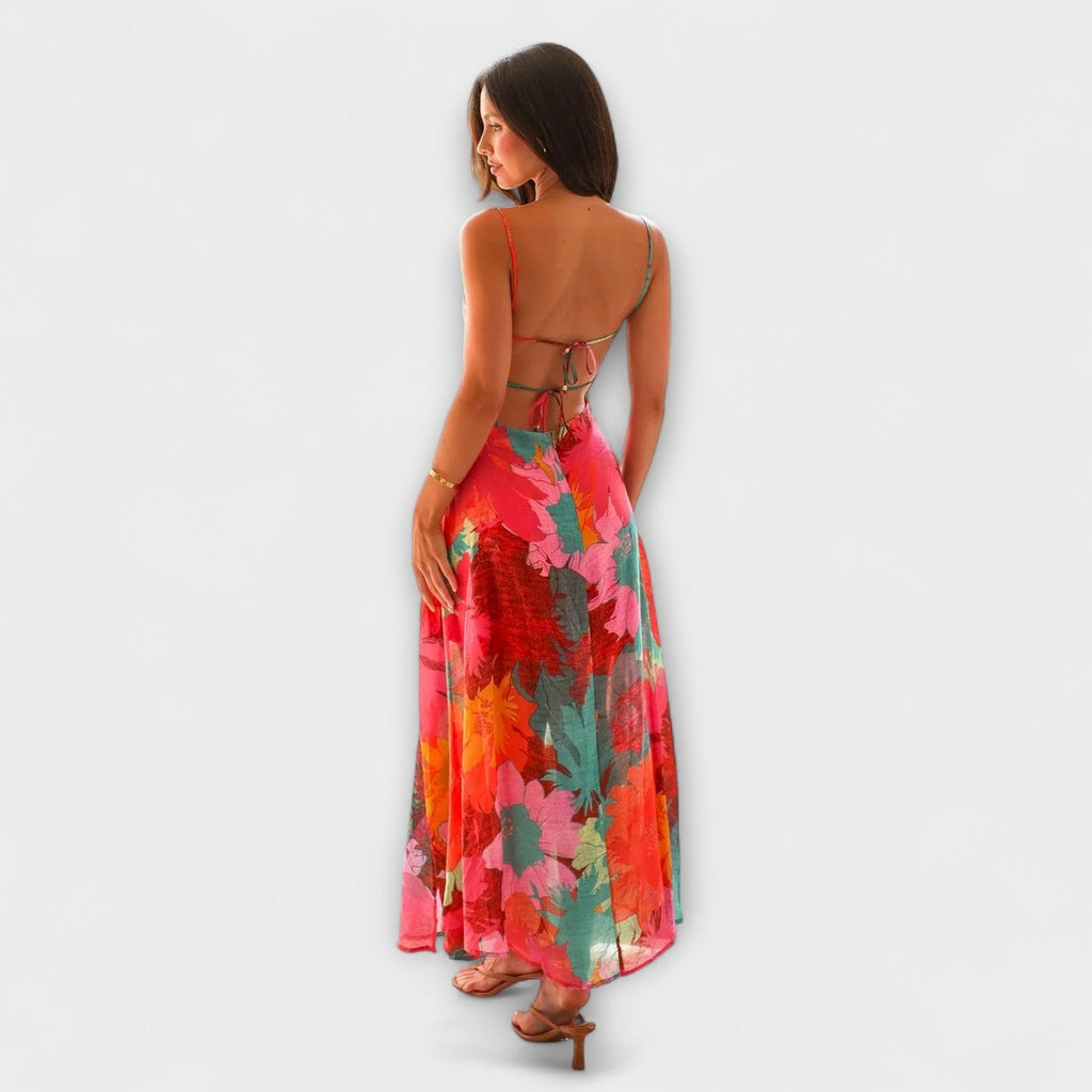 Women's Tropical Floral Bustier Spaghetti-Strap Maxi Dress