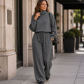 Women's Turtleneck Sweater Wide-Leg Drawstring Two-Piece Set - Gray
