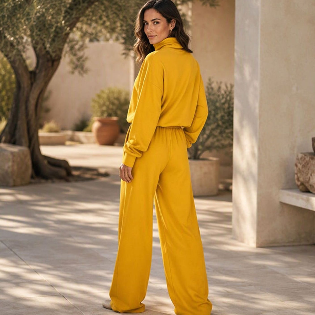 Women's Turtleneck Sweater Wide-Leg Drawstring Two-Piece Set