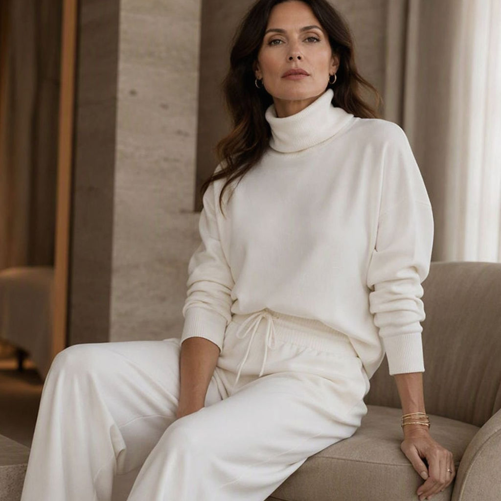 Women's Turtleneck Sweater Wide-Leg Drawstring Two-Piece Set