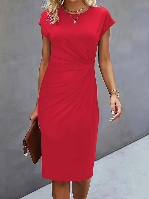 Women's Twist-Ruched Waist Cap Sleeve Bodycon Midi Dress - Red