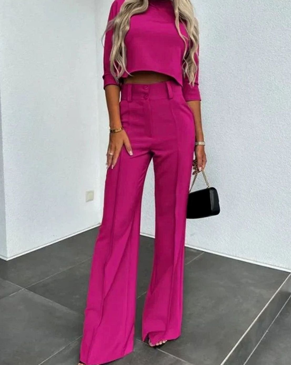 Women's Two-Piece Matching Top High-Waist Wide-Leg Pants Set
