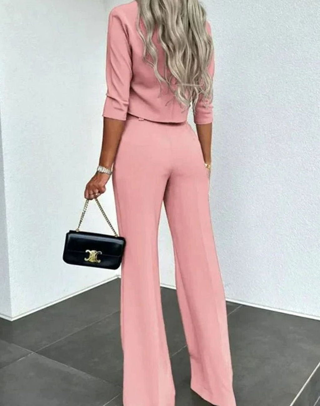 Women's Two-Piece Matching Top High-Waist Wide-Leg Pants Set