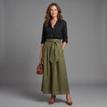 Women's Two Piece Set Button Blouse High-Waist Tie-Front Midi Skirt - Multicolor