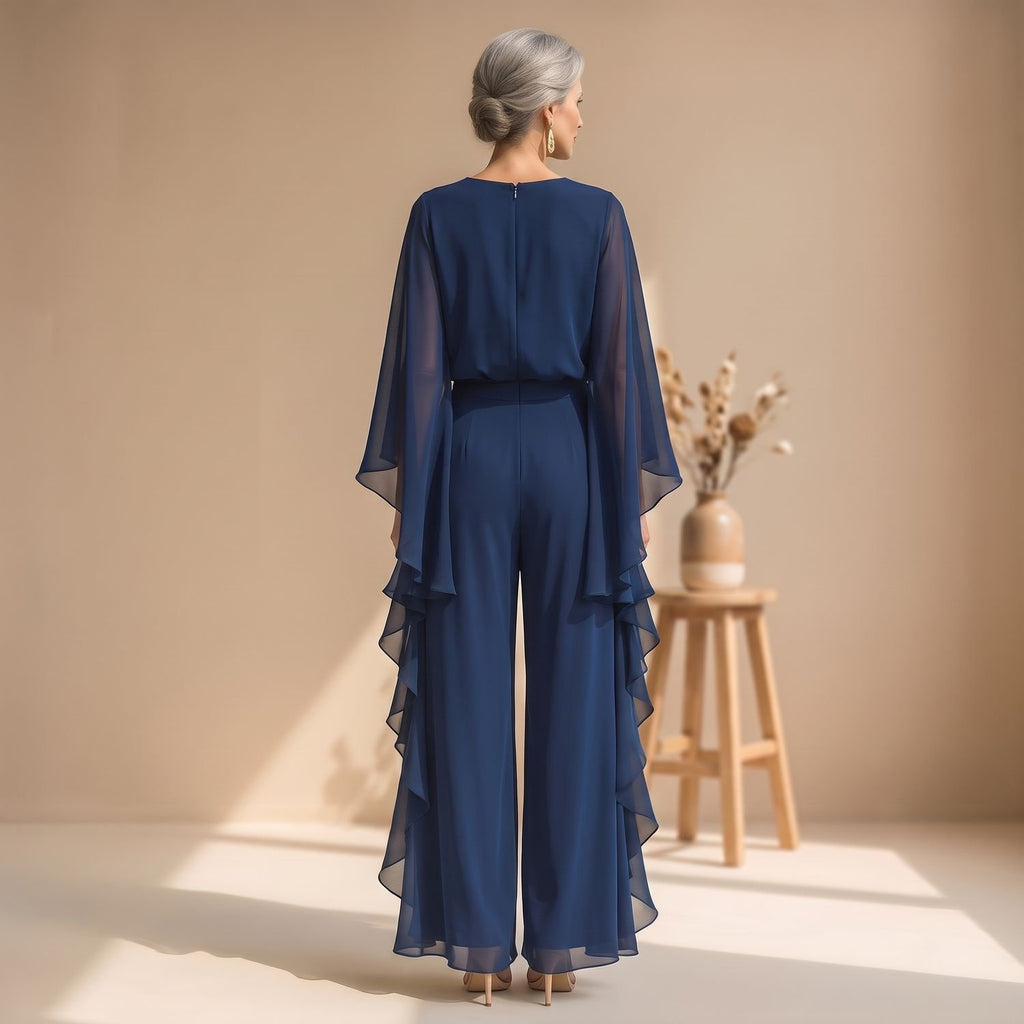 Women's Two Piece Set Chiffon Flared Sleeve Top Wide-Leg Pants