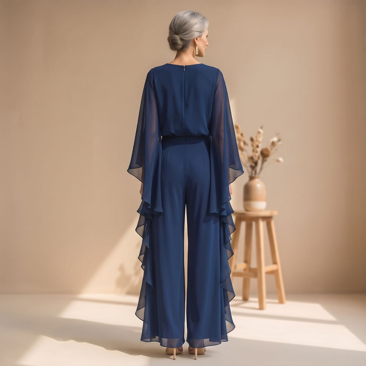 Women's Two Piece Set Chiffon Flared Sleeve Top Wide-Leg Pants