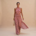 Women's Two Piece Set Halter Crop Top Wide-Leg Skirt