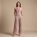 Women's Two Piece Set Lapel Vest Relaxed Wide-Leg Pants - Pink