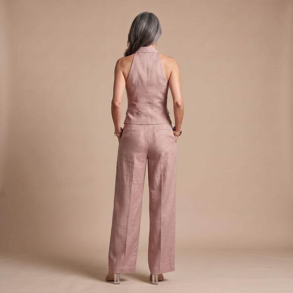 Women's Two Piece Set Lapel Vest Relaxed Wide-Leg Pants