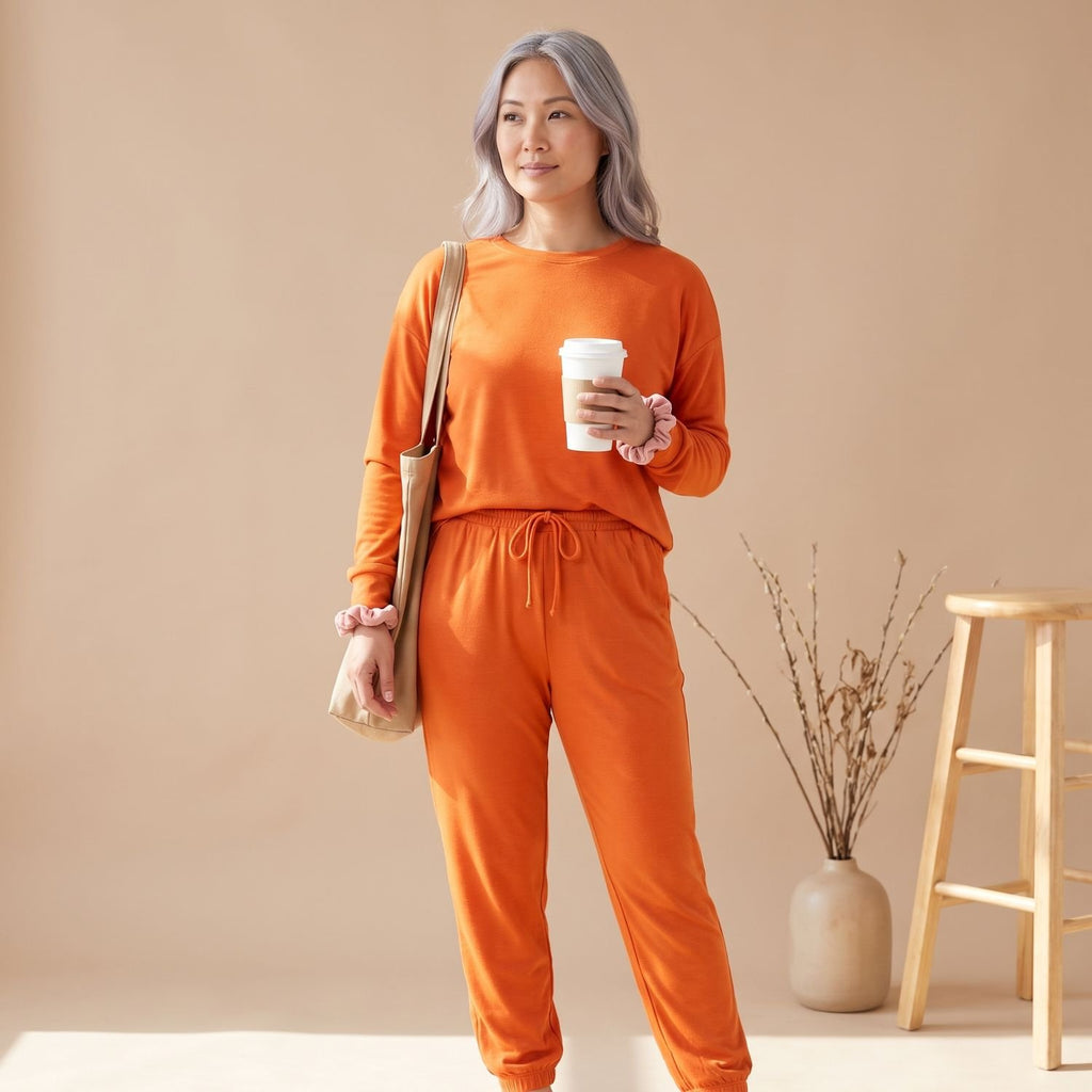 Women's Two Piece Set Long-Sleeve Top Drawstring Jogger Pants - Watermelon