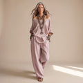 Women's Two Piece Set Off-Shoulder Oversized Top Wide-Leg Pants - Pink