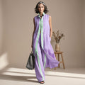 Women's Two Piece Set Sleeveless Longline Shirt Wide-Leg Pants - Purple