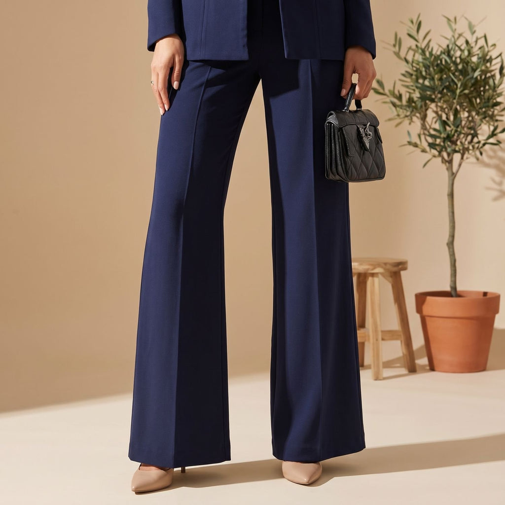 Women's Two Piece Set Stand Collar Single-Button Blazer Wide-Leg Pants
