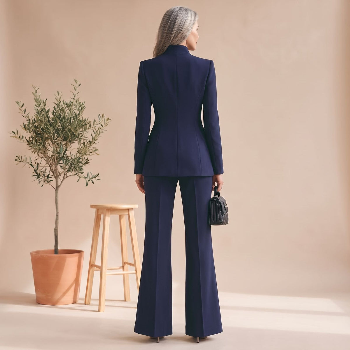 Women's Two Piece Set Stand Collar Single-Button Blazer Wide-Leg Pants