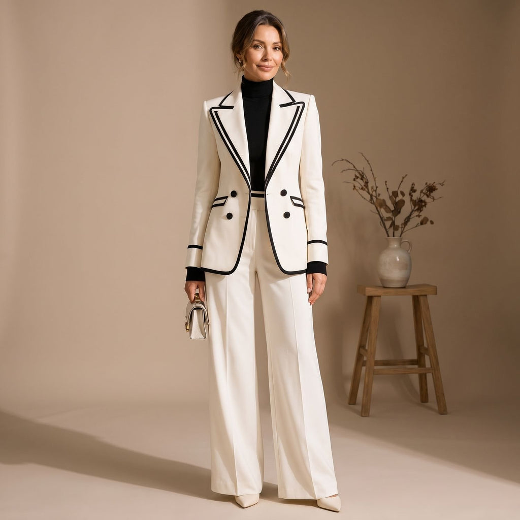 Women's Two Piece Set Tailored Blazer Wide-Leg Pants Suit