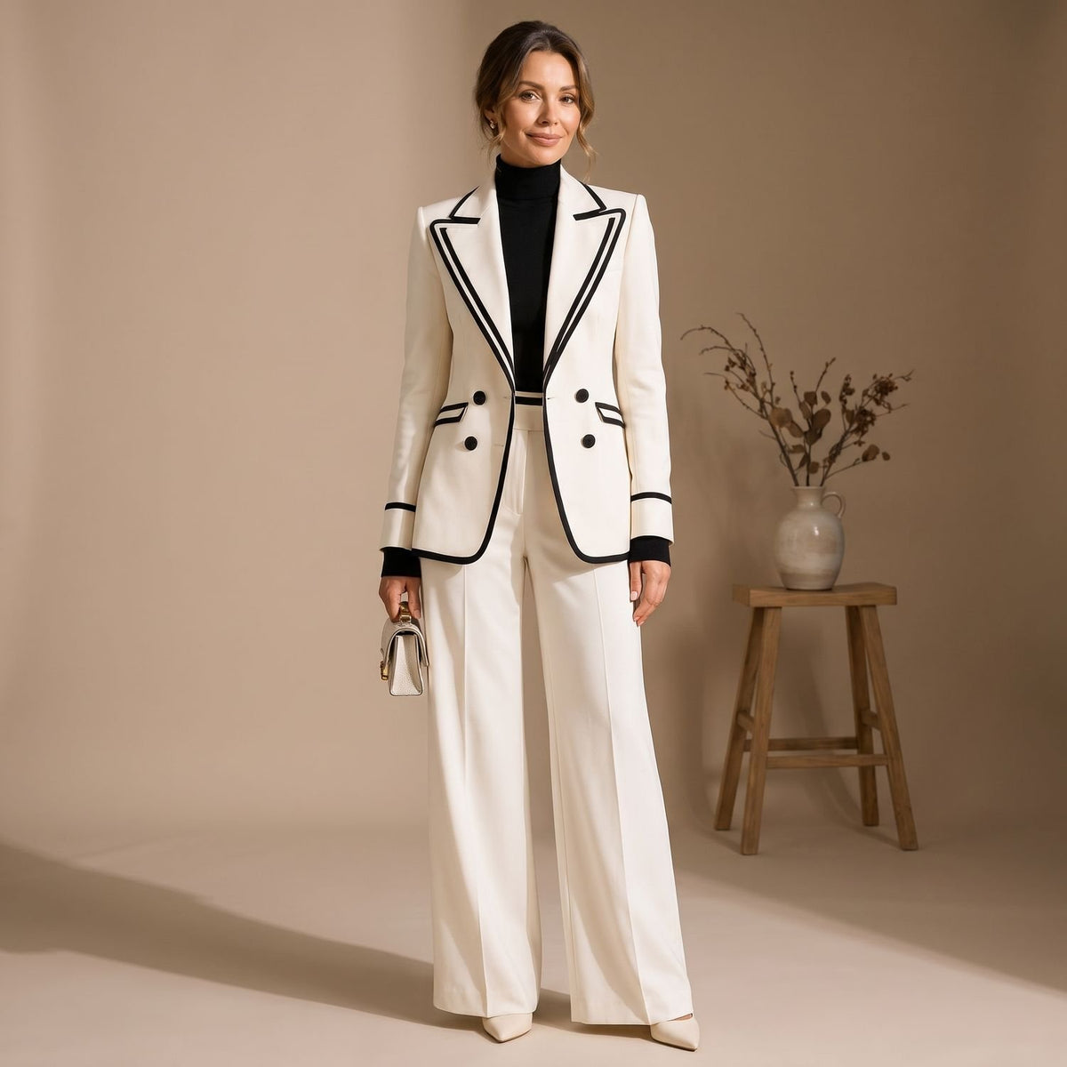 Women's Two Piece Set Tailored Blazer Wide-Leg Pants Suit