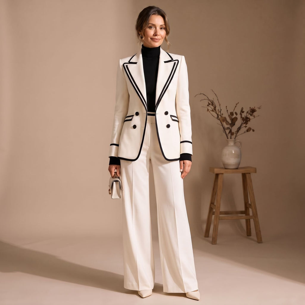 Women's Two Piece Set Tailored Blazer Wide-Leg Pants Suit