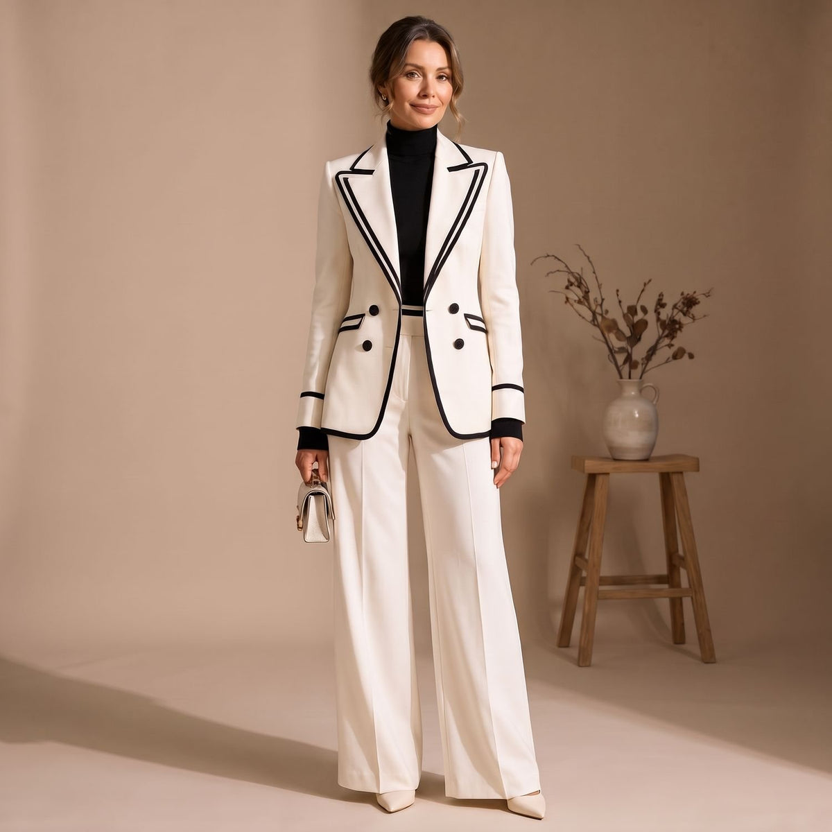 Women's Two Piece Set Tailored Blazer Wide-Leg Pants Suit