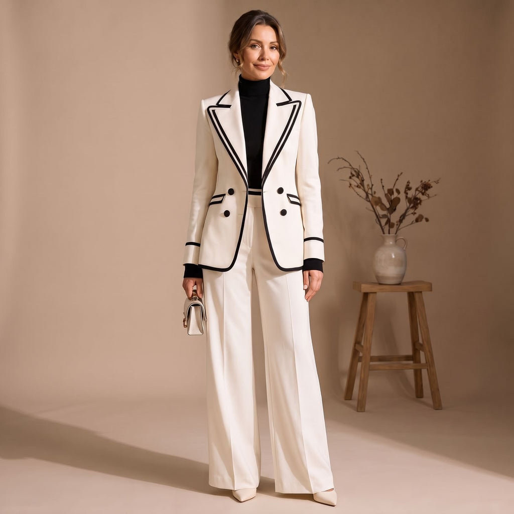 Women's Two Piece Set Tailored Blazer Wide-Leg Pants Suit