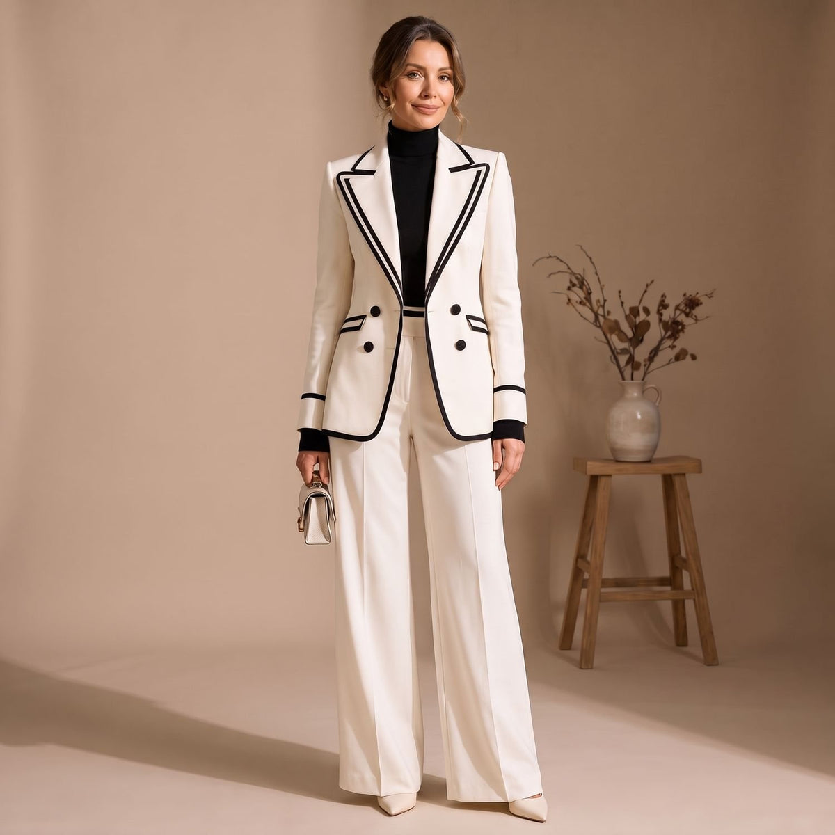 Women's Two Piece Set Tailored Blazer Wide-Leg Pants Suit