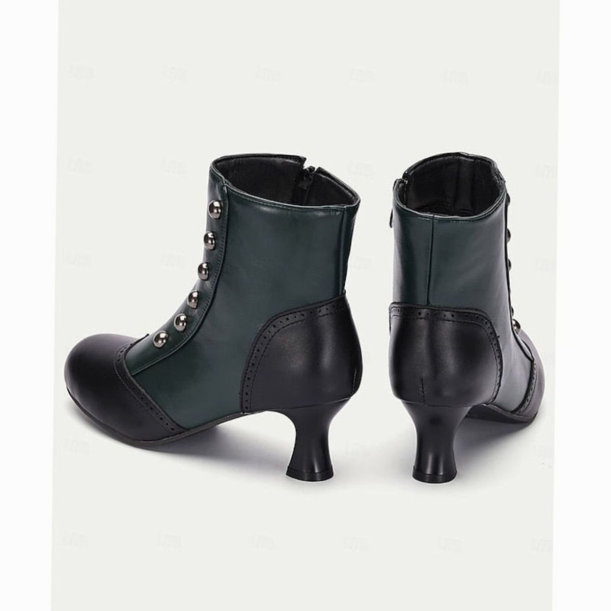 Women's Two-Tone Vintage Button-Detail Spool-Heel Ankle Boots