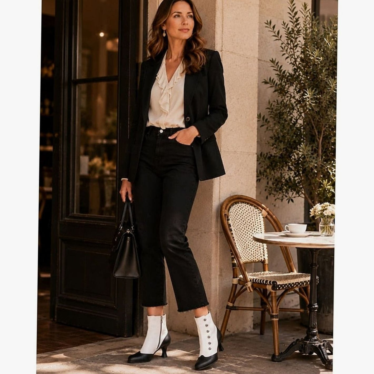 Women's Two-Tone Vintage Button-Detail Spool-Heel Ankle Boots