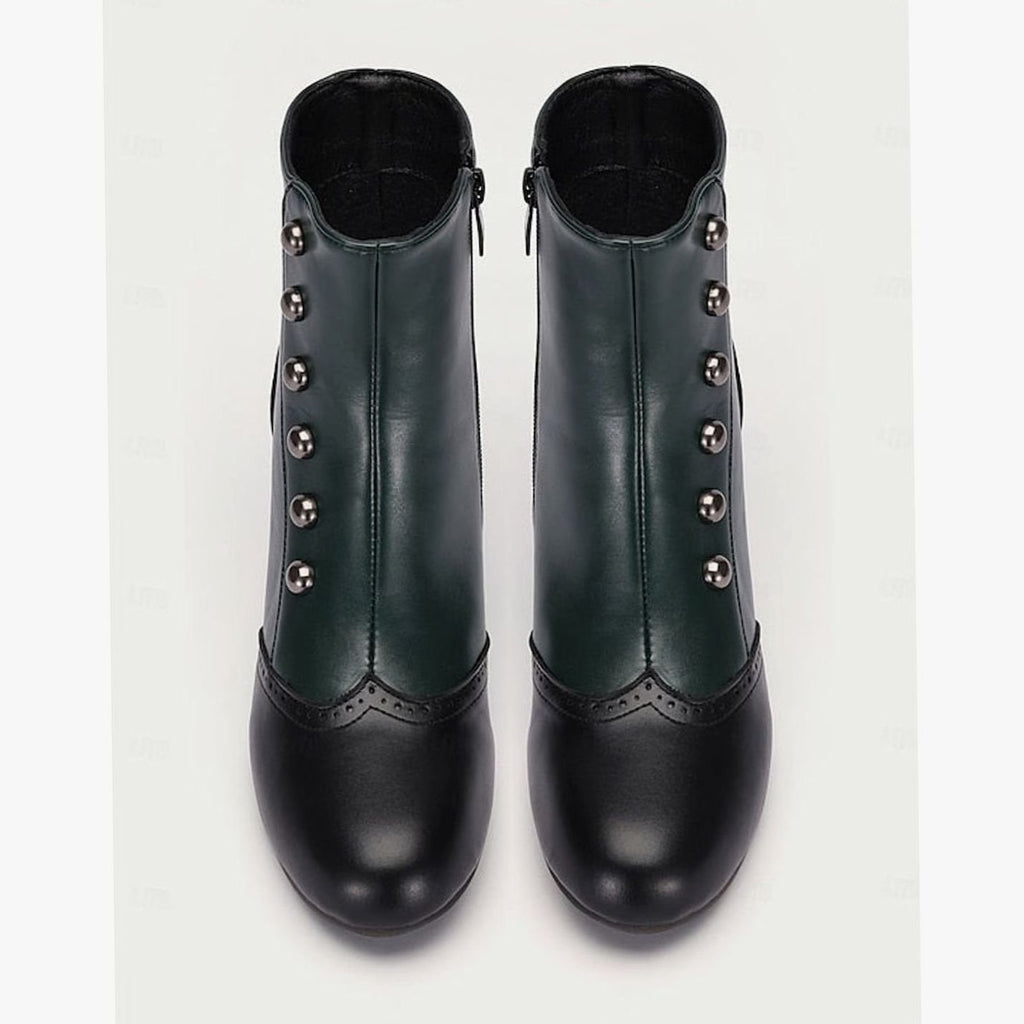 Women's Two-Tone Vintage Button-Detail Spool-Heel Ankle Boots