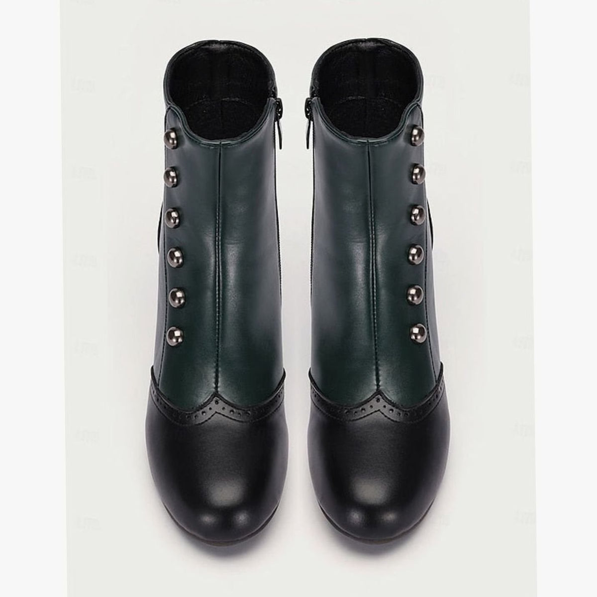 Women's Two-Tone Vintage Button-Detail Spool-Heel Ankle Boots