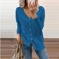 Women's V-Neck Button-Front Long Sleeve Knit Cardigan - Blue