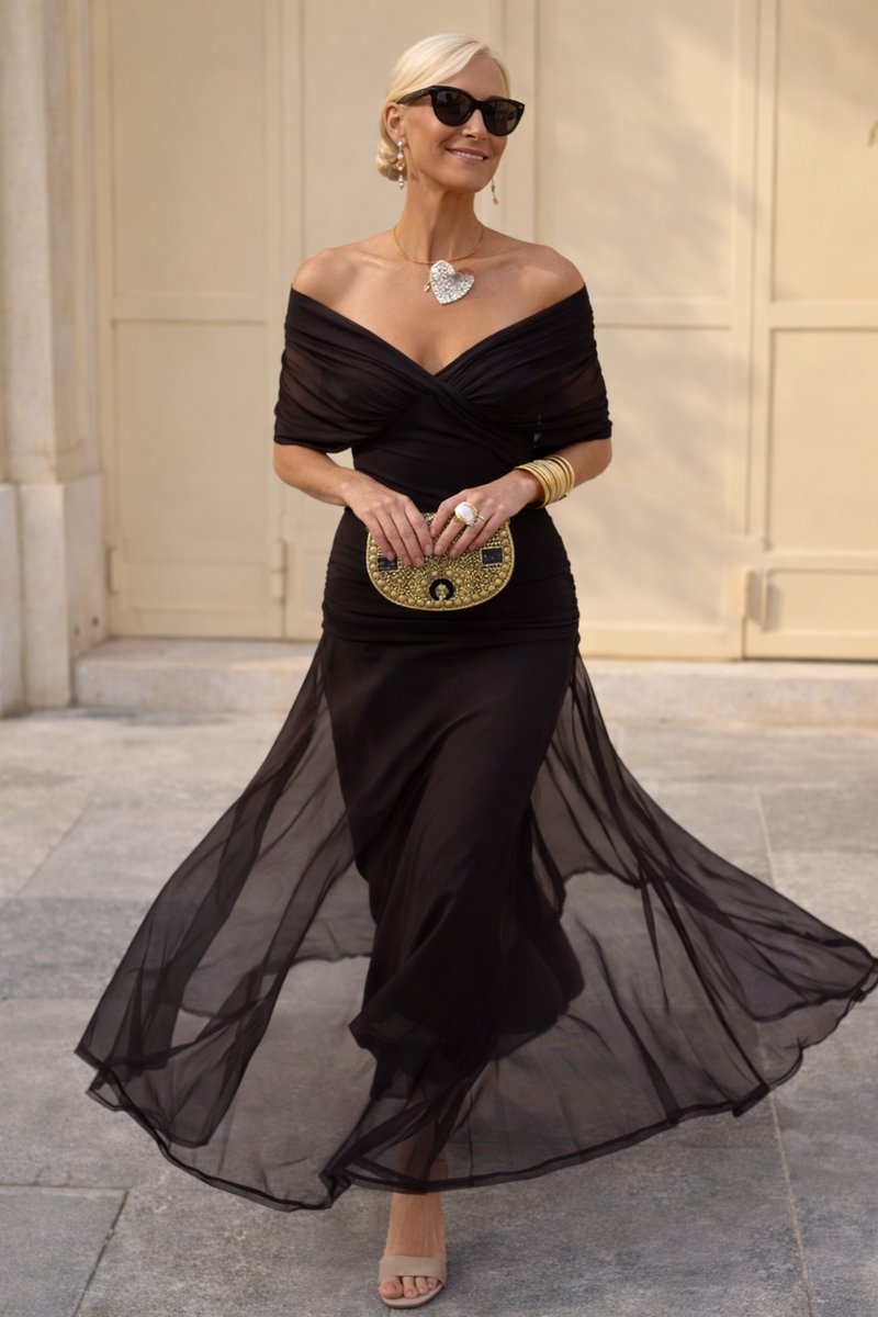 Women's V-Neck Chiffon Maxi Cocktail Party Dress Ruched Waist - Night Brown