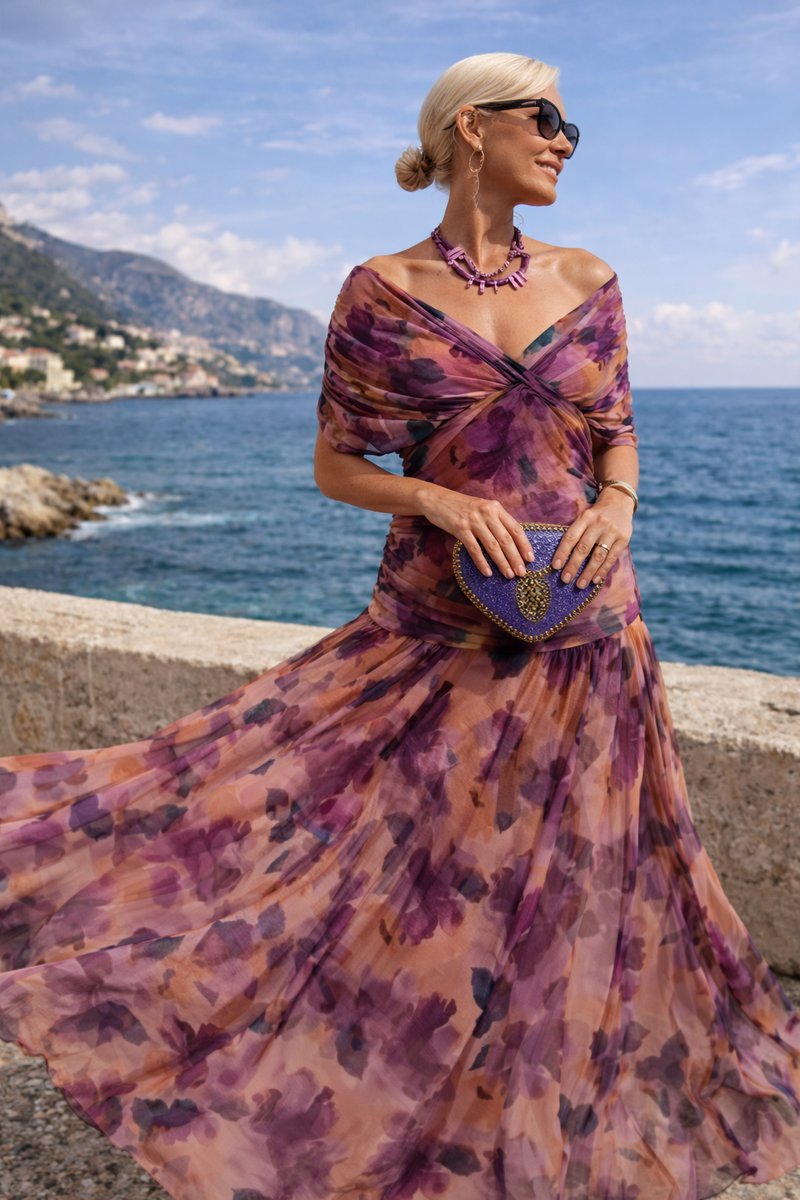 Women's V-Neck Chiffon Maxi Cocktail Party Dress Ruched Waist - Enchanted Garden