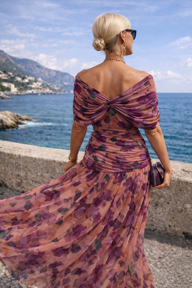 Women's V-Neck Chiffon Maxi Cocktail Party Dress Ruched Waist