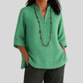 Women's V-Neck Relaxed-Fit 3/4 Sleeve Linen Tunic - Green