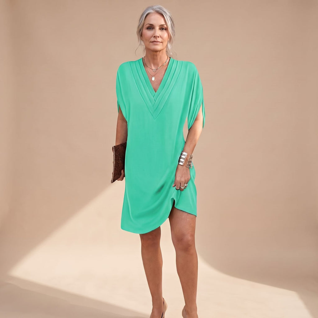 Women's V-Neck Split-Sleeve A-Line Midi Dress - Bright Green